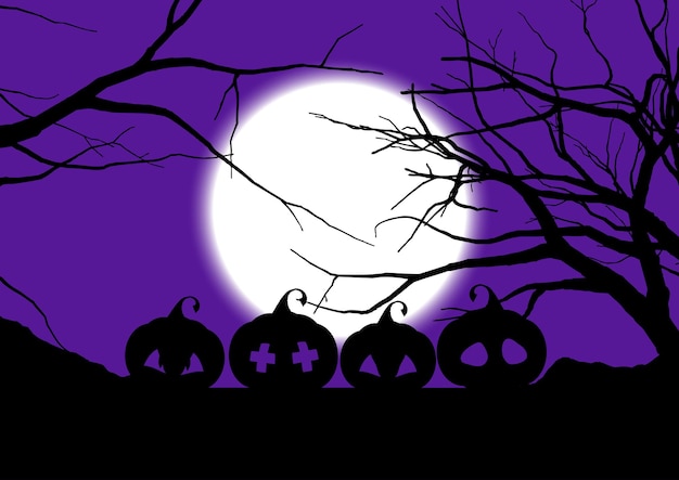 Free vector halloween background with spooky pumpkins and trees