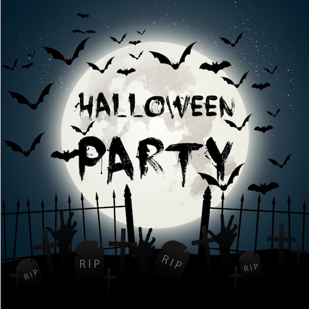 Free vector halloween background with tombs and bats