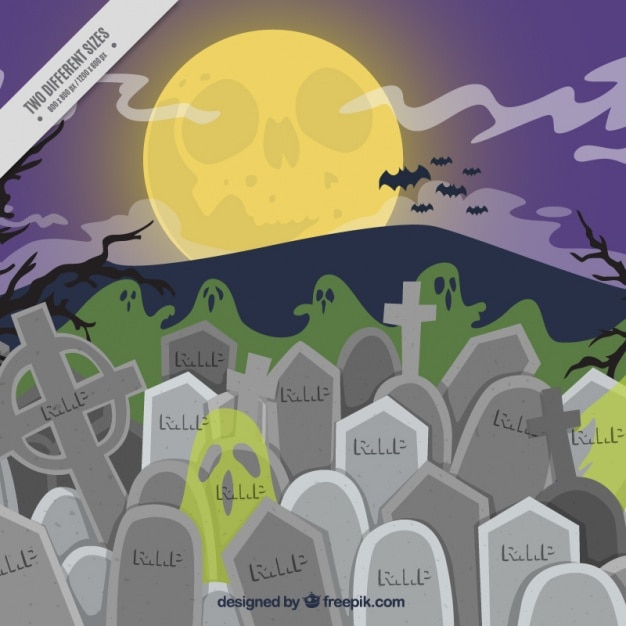 Free vector halloween background with tombstones and bats