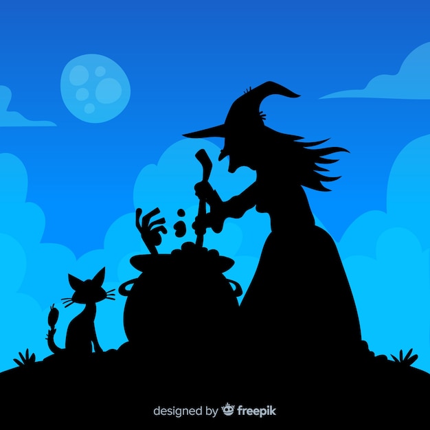 Halloween background with witch silhouette