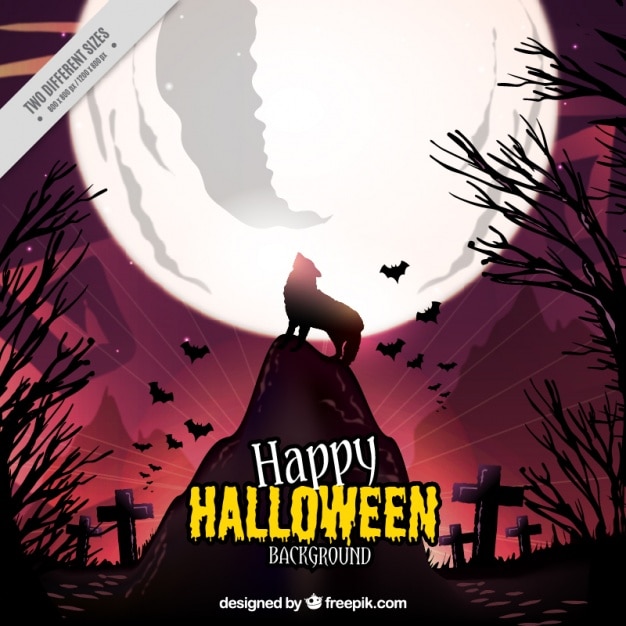 Halloween sfondo di lupo che ulula alla luna