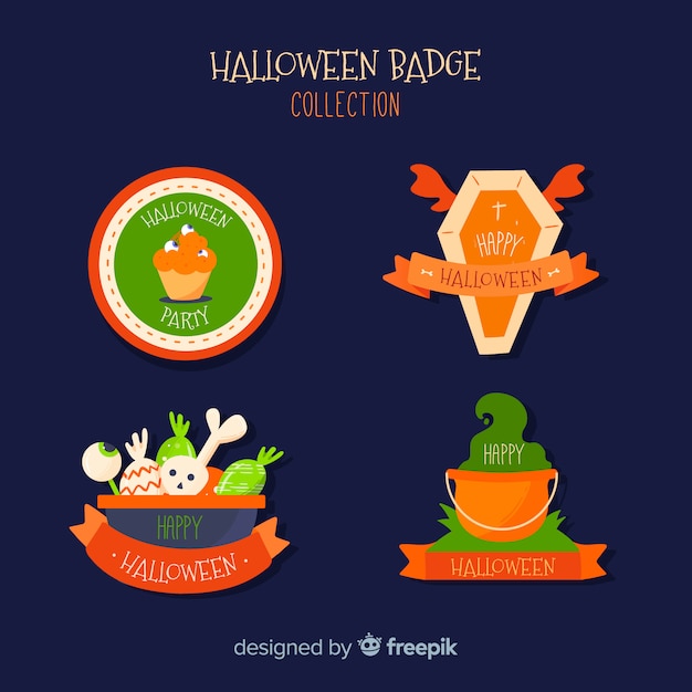 Vettore gratuito collezione di badge halloween in design piatto