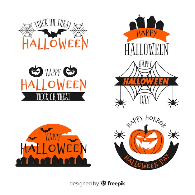 Vettore gratuito collezione di badge halloween in design piatto