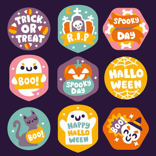 Vettore gratuito collezione di badge di halloween in design piatto