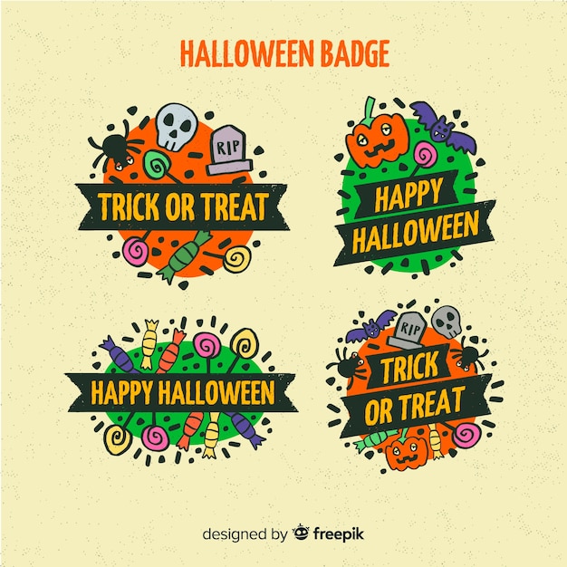 Stile disegnato della raccolta del distintivo di halloween a disposizione