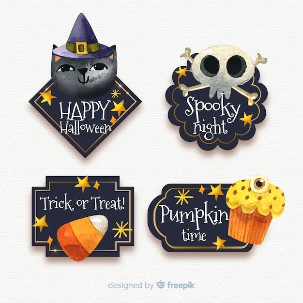 Vettore gratuito collezione di badge halloween in acquerello