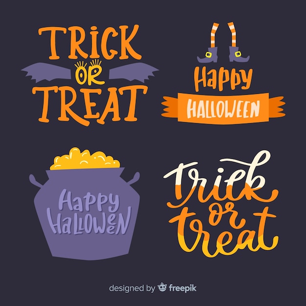 Collezione di badge halloween con scritte in design piatto