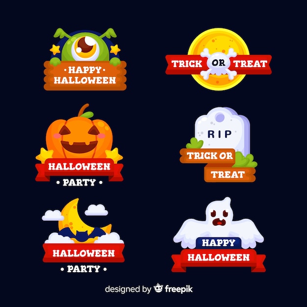 Коллекция значков на хэллоуин с лентами