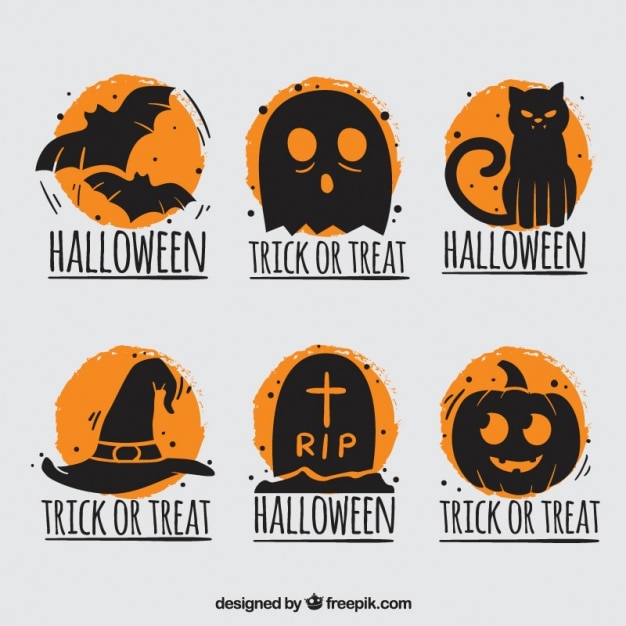 Halloween badges with orange background