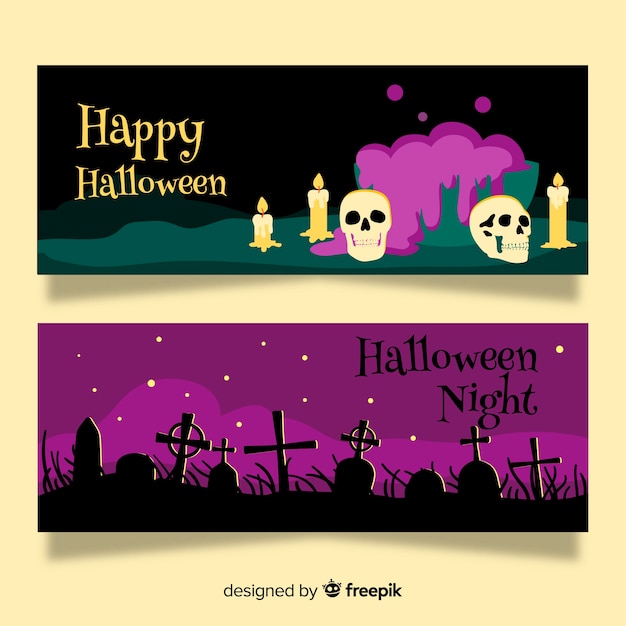 Free vector halloween banner template hand drawn design