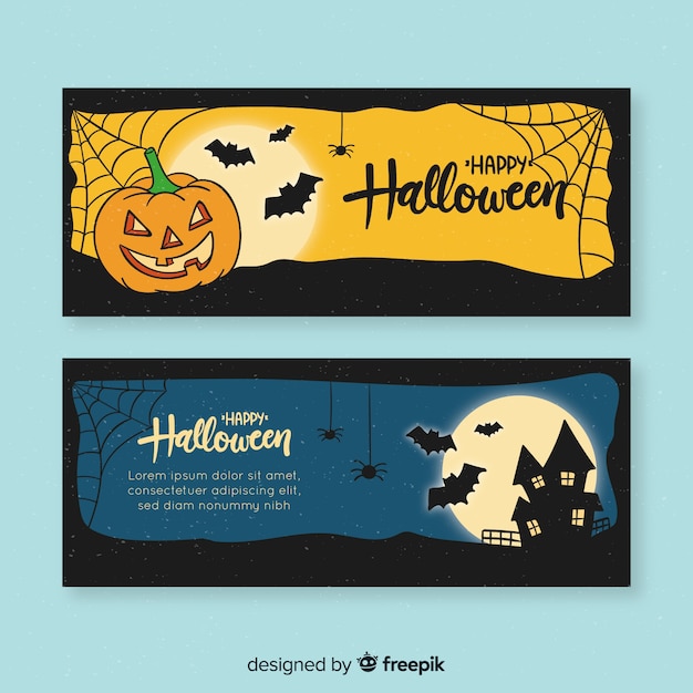 Free vector halloween banner template hand drawn design