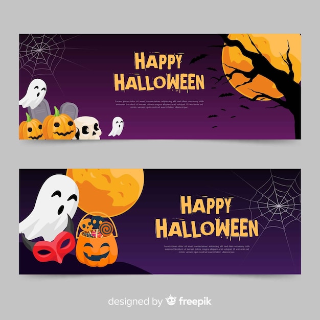 Vettore gratuito modelli di banner di halloween in design piatto