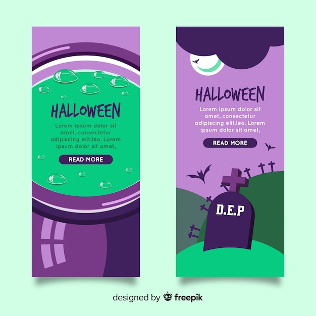 Halloween banner templates in flat design