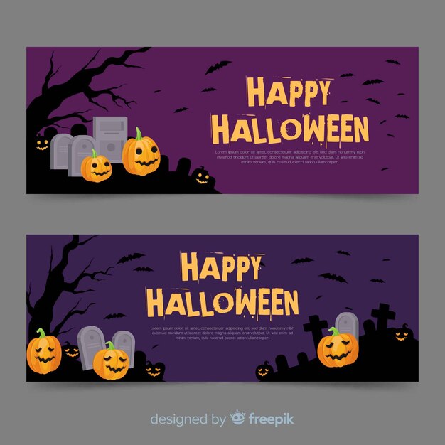 Баннеры на Хэллоуин с тыквой и надгробными плитами