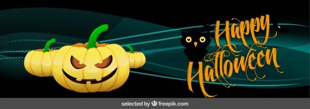 Halloween banner with pumpkins and a owl