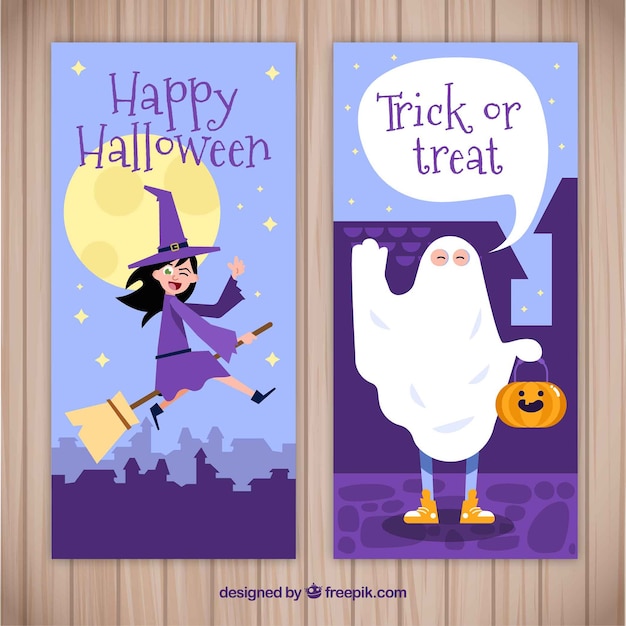 Halloween banners with cute costumes