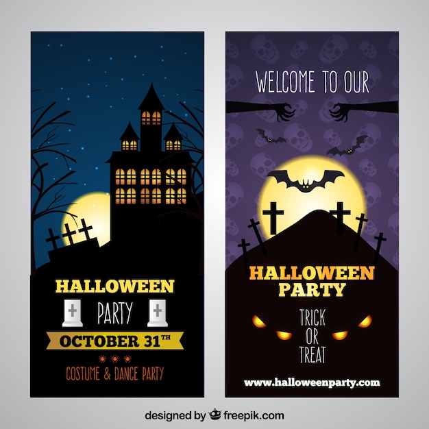 Halloween banners with dark night landscape