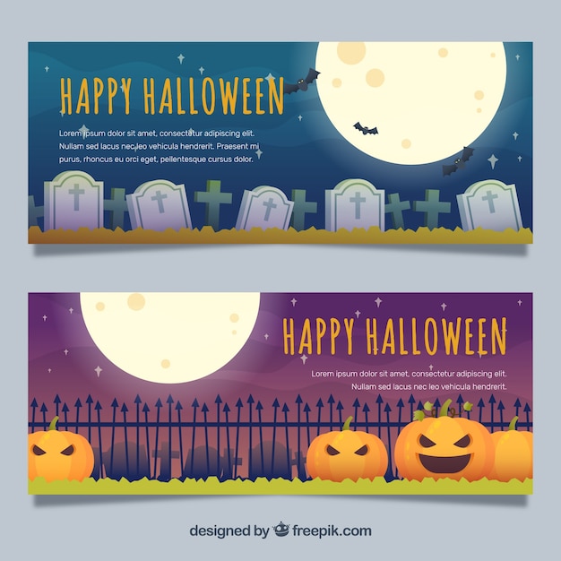 Halloween banners with full moon