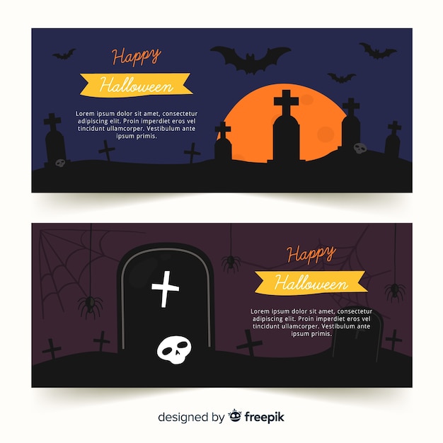 Бесплатное векторное изображение Баннеры на хэллоуин с кладбищем