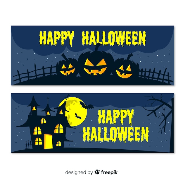 Halloween banners with house and pumpkins