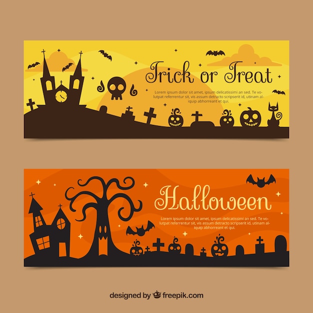 Download Free Halloween banners with mansion and tombstones SVG DXF ...