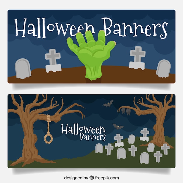 Halloween banners with tombstones