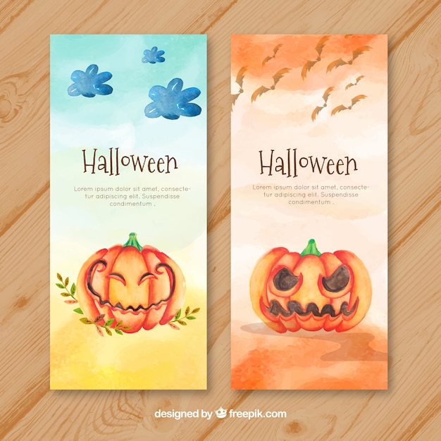 Halloween banners with watercolor pumpkins