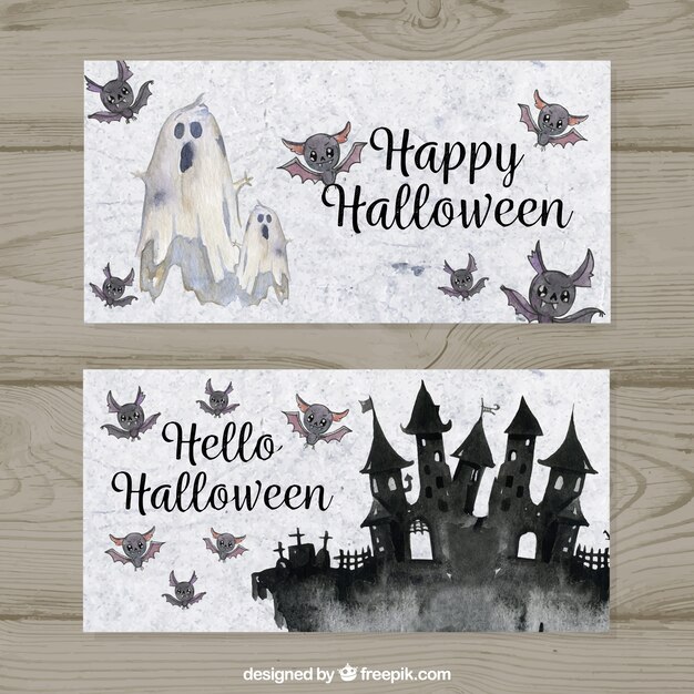 Halloween banners with watercolor style
