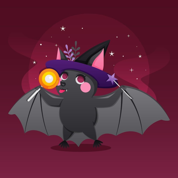 Vettore gratuito illustrazione del pipistrello di halloween con la caramella