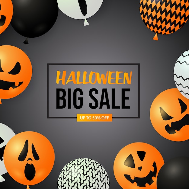Halloween big sale banner with ghost balloons