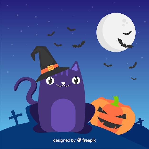 Halloween blac cat with flat design