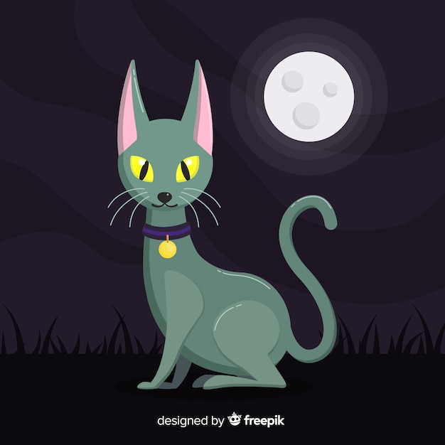Free vector halloween black cat with flat design