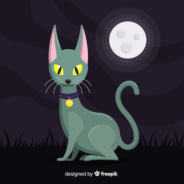 Vettore gratuito gatto nero di halloween con design piatto