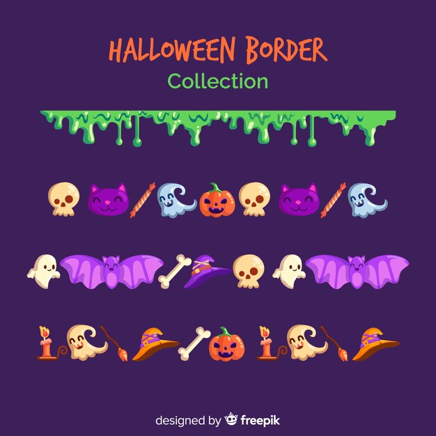 フラットなデザインのハロウィーンボーダーコレクション