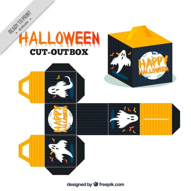 Free Vector halloween box with a creepy ghost and the full moon