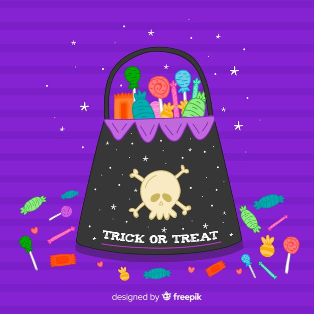 halloween candy back composition in flat desing