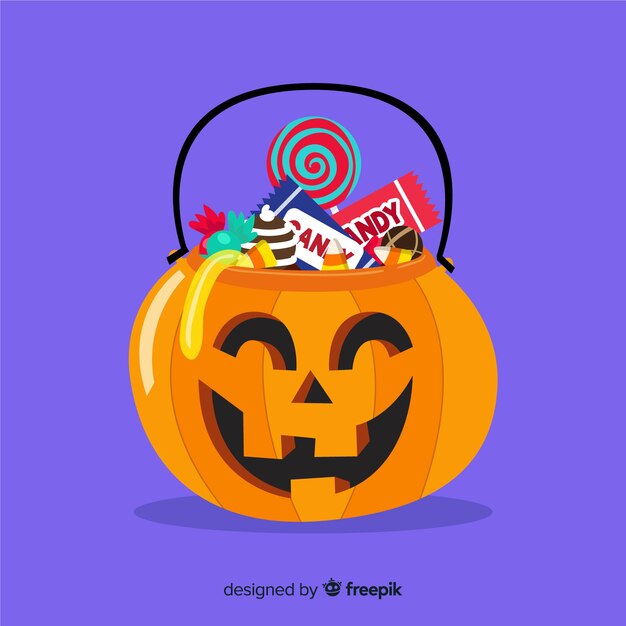 Halloween candy back composition in flat desing