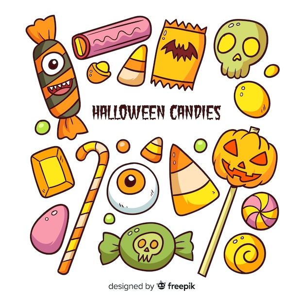 Vettore gratuito collezione di caramelle di halloween