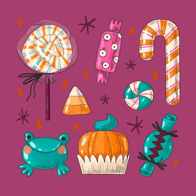 Free vector halloween candy elements collection