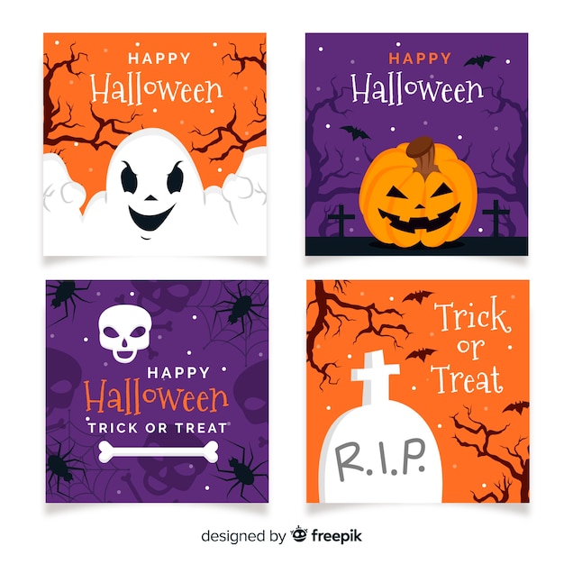 Vettore gratuito collezione di carte di halloween in design piatto