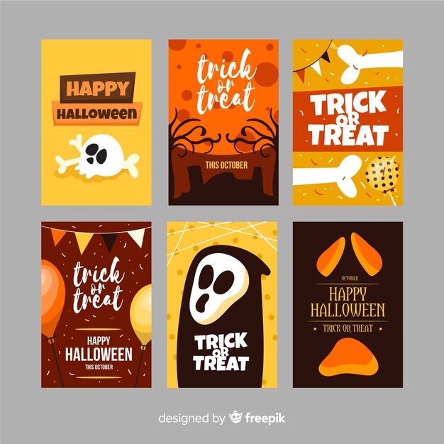 Halloween card collection on flat design