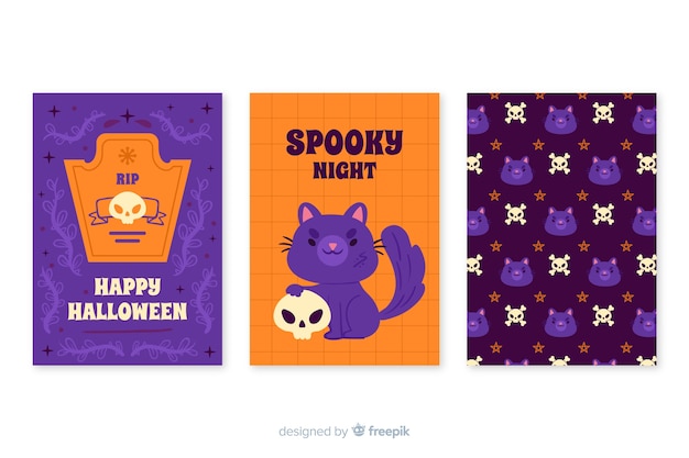 Free vector halloween card collection in hand drawn