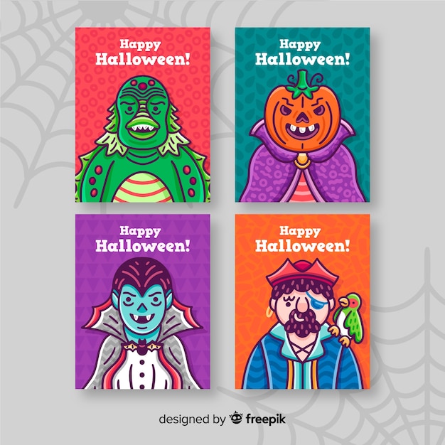 Halloween card collection on white background with cobweb