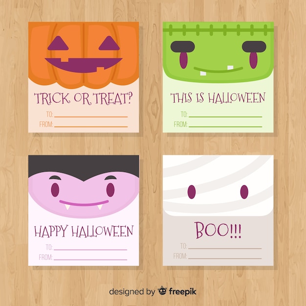 Free vector halloween card collection with funny monsters