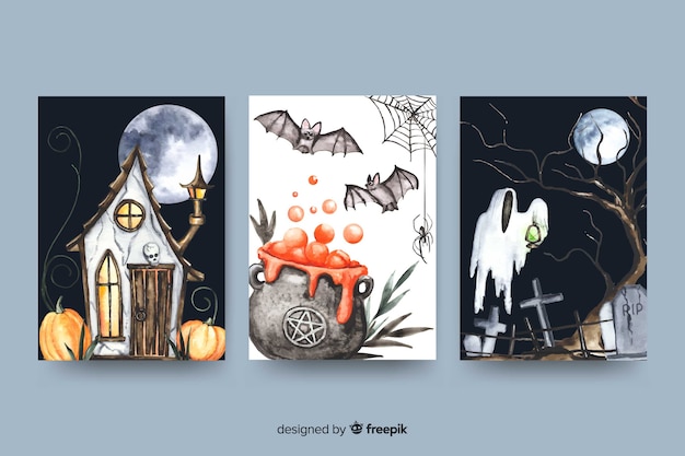 Halloween card set in watercolor