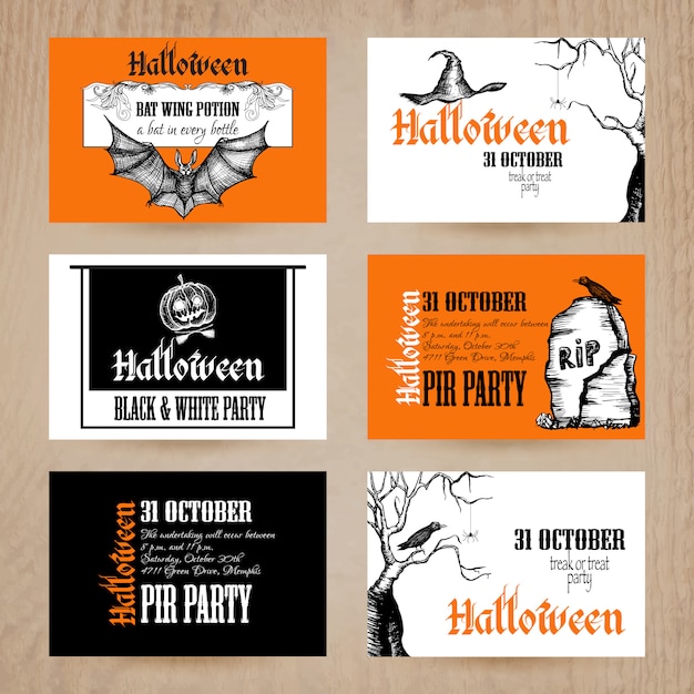 Vettore gratuito set di carte di halloween