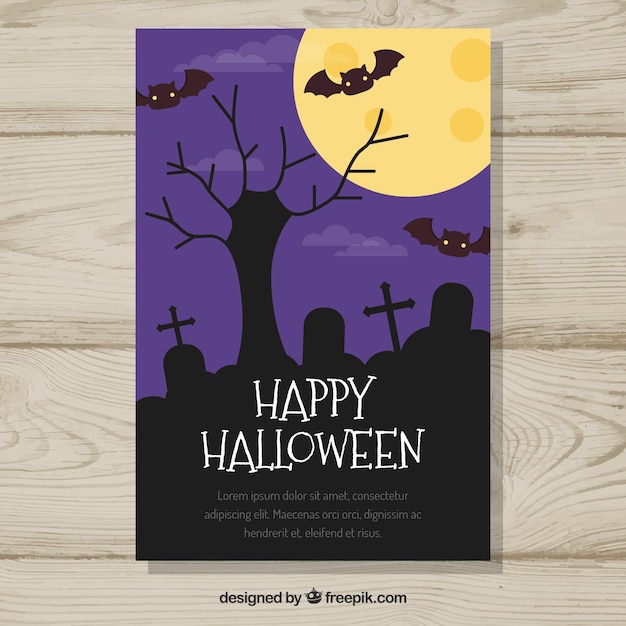 halloween card with cemetery