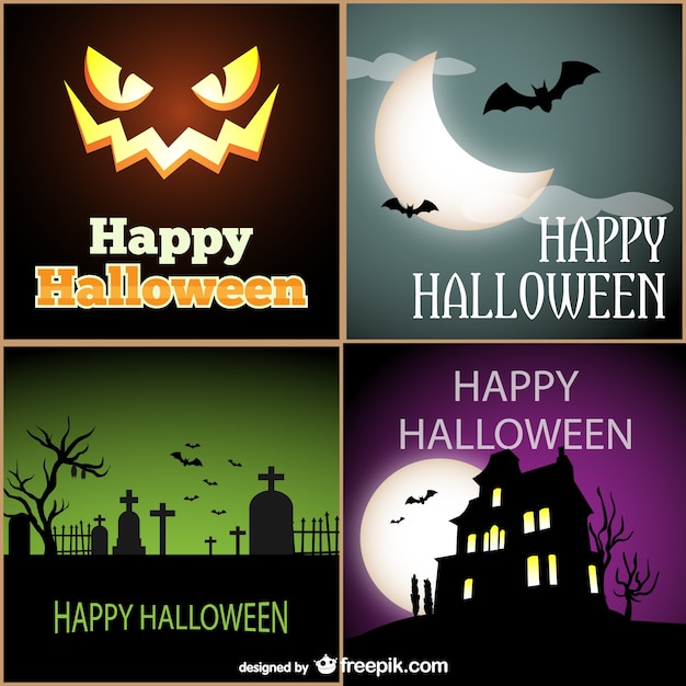 Vettore gratuito carte di halloween pack