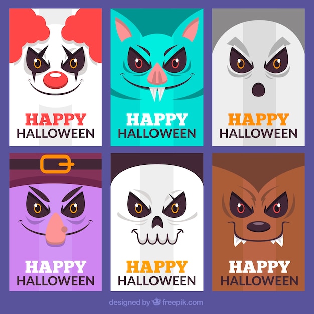 Halloween cards with creepy faces