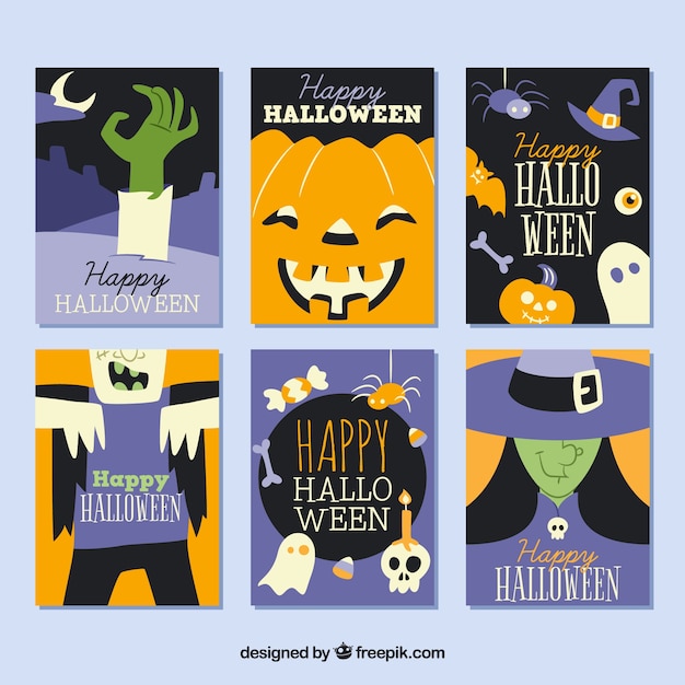 Vettore gratuito carte di halloween con stile originale